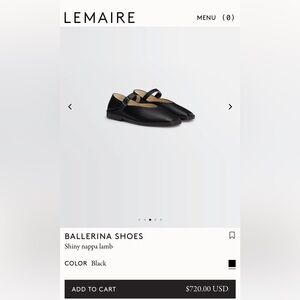 Lemaire Balerinas, Black Nappa Lamb Flats
